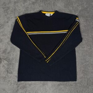 Point Zero Sweater Navy Blue Striped V-Neck Acrylic Knit Skater Y2K Mens XL